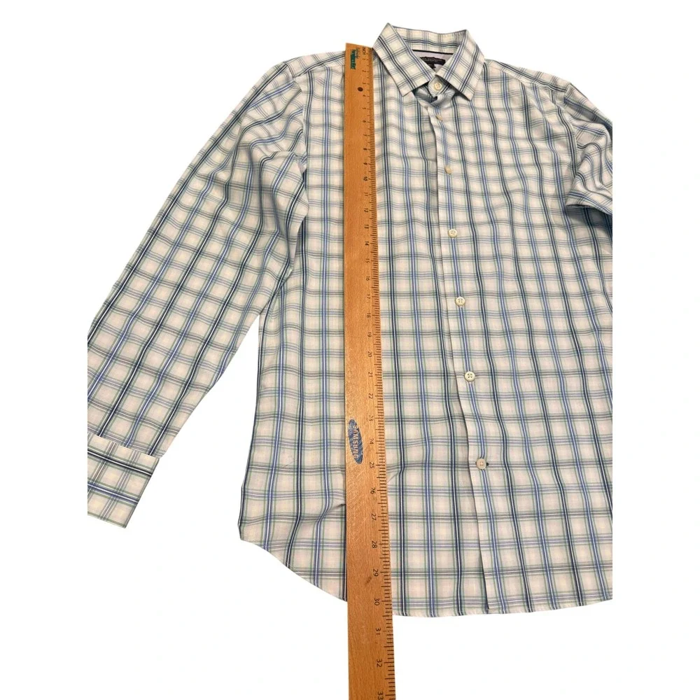 Banana Republic Mens M 15-15.5 Non-Iron Slim Plaid Button‎ Down Shirt Blue Green